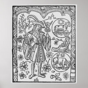 Póster Abril, flores, Aries