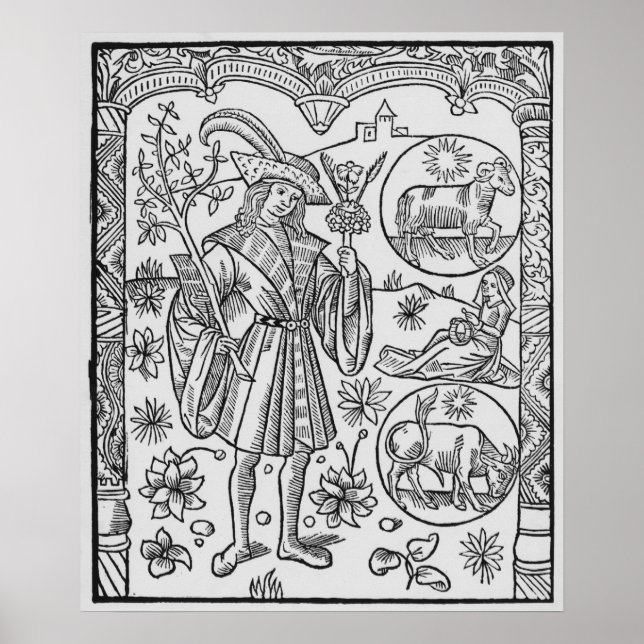 Póster Abril, flores, Aries (Frente)