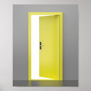Póster Abrir la puerta amarilla con cerradura inteligente