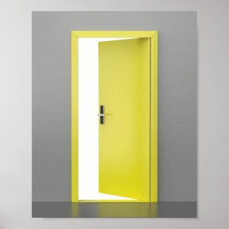 Póster Abrir la puerta amarilla con cerradura inteligente