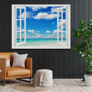 Póster Abrir la ventana en la playa