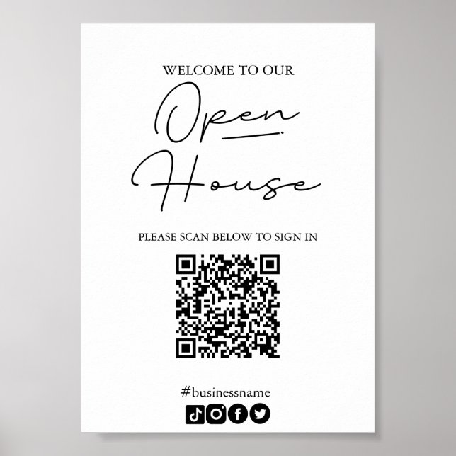 Póster Abrir Rótulo de la casa en la hoja con código QR (Frente)
