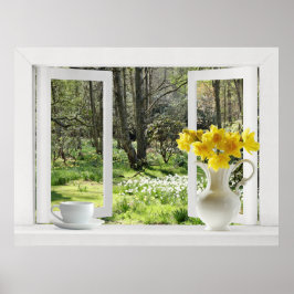 Póster Abrir ventana a la escena de Woodland con Daffodil