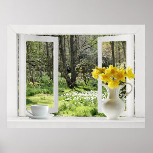 Póster Abrir ventana a la escena de Woodland con Daffodil