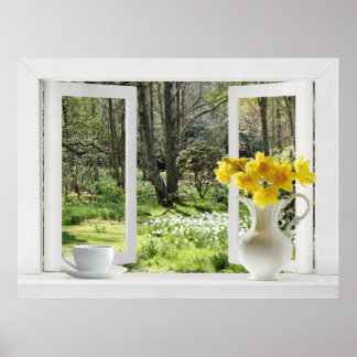 Póster Abrir ventana a la escena de Woodland con Daffodil