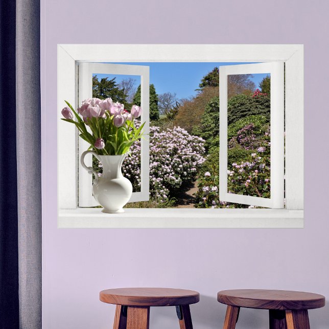 Póster Abrir ventana al jardín con tulipanes rosados (Subido por el creador)