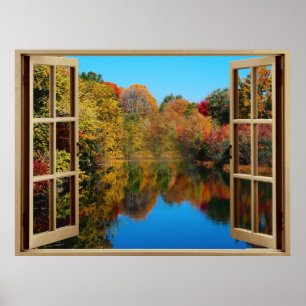 Póster Abrir ventana en la Lakeside otoño