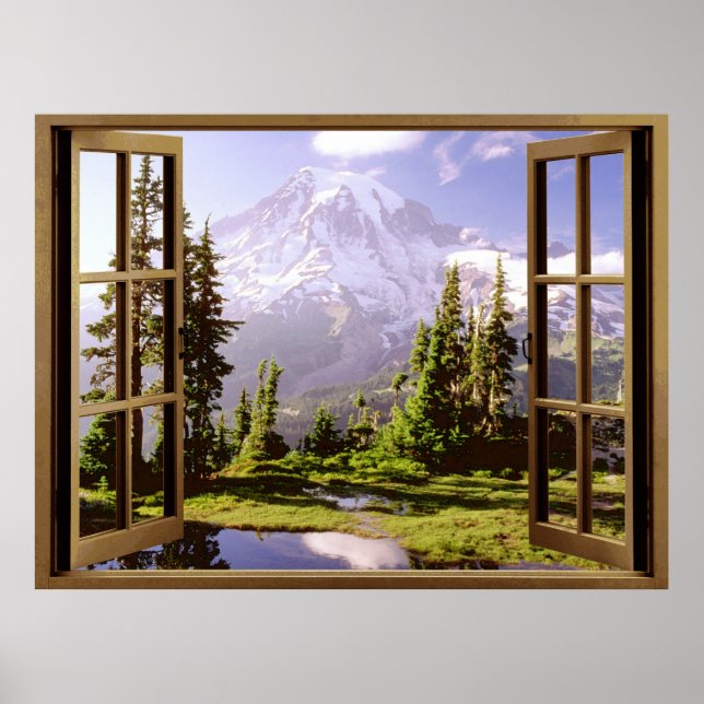 Póster Abrir ventana en Mt. Rainier (Frente)