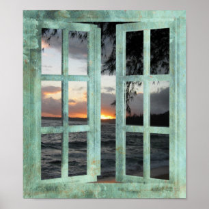 Póster Abrir ventana Kauai Sunset