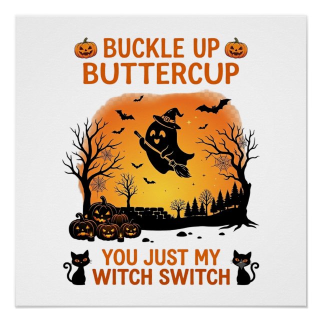 Póster Abróchense Buttercup Halloween Fantasma Bruja Somb (Anverso)