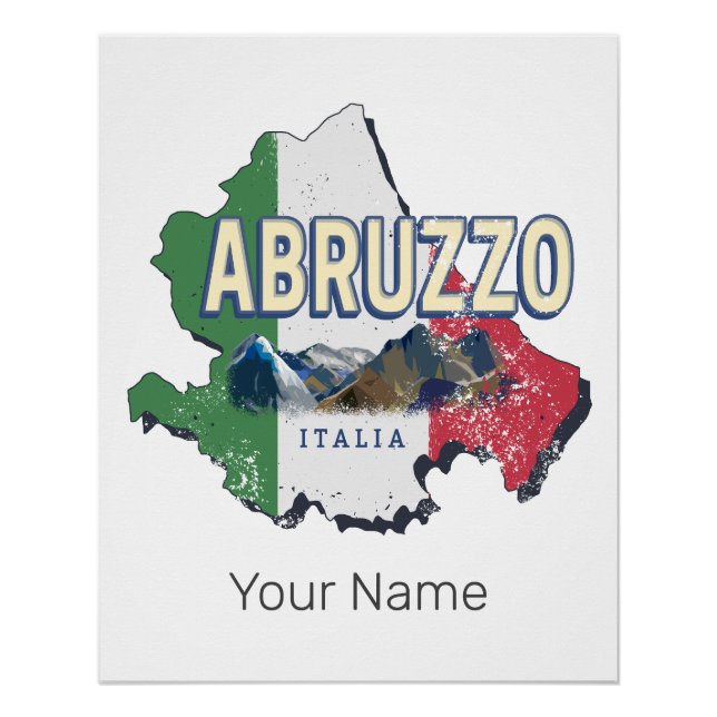 Póster Abruzzo Italia Región Retro Mapa de recuerdos de é (Anverso)