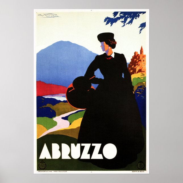 Póster ABRUZZO ROME Art Deco Viaje italiano de época (Frente)
