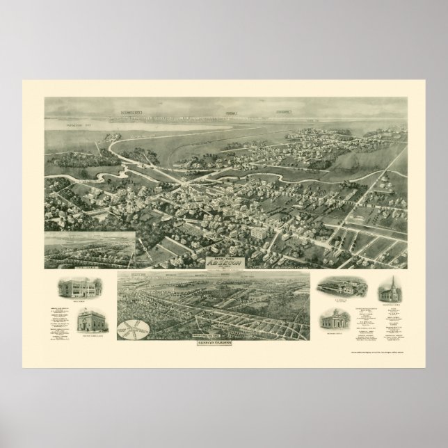 Póster Absecon, Mapa Panorámico NJ - 1924 (Frente)