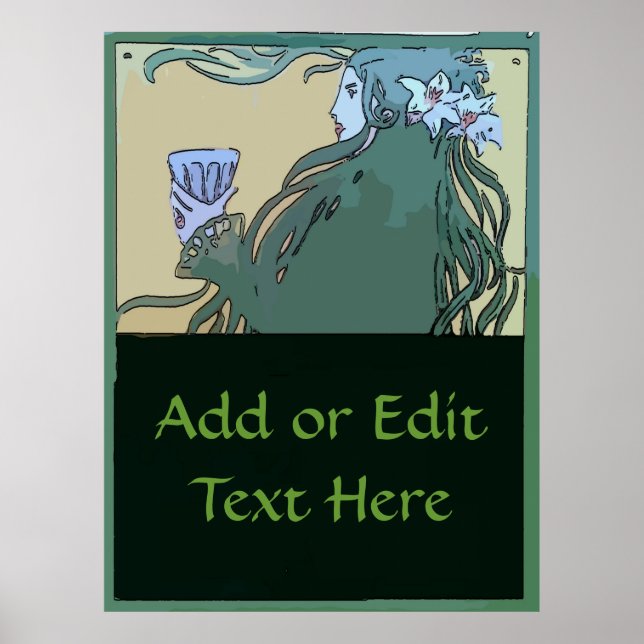 Póster Absinthe Green Fairy, edita texto (Frente)