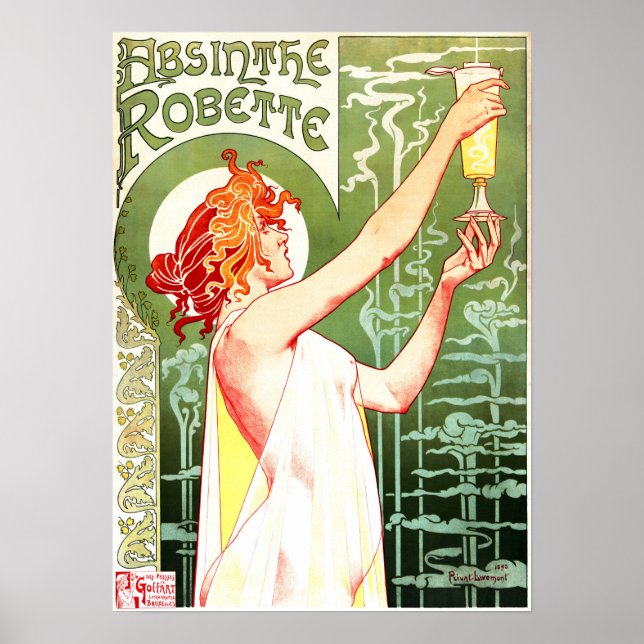 Póster ABSINTHE ROBETTE Henri Privat Livemont Art Nouveau (Frente)