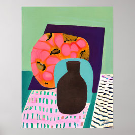 Póster Abstact Vase and Table Setting in Aqua y Naranja
