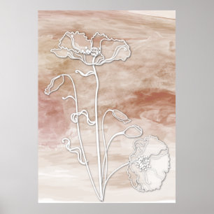 Póster Abstracción de arena marrón acuarela y lapiceros