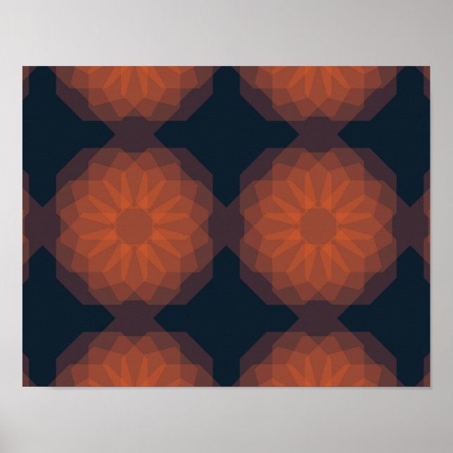 Póster abstracción de flor geométrica moderna y naranja (Frente)