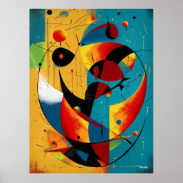 Póster Abstracción de órbita cósmica en verde azulado y m