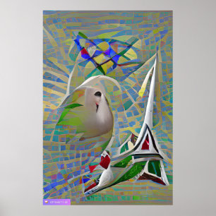 Póster Abstracción - dos pájaros volando sobre una mayorí