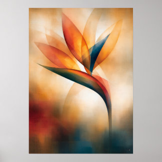 Póster Abstracción floral cubista del ave del paraíso