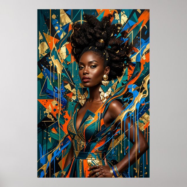 Póster Abstracción Geométrica Afrofuturismo Moda Negra Qu (Frente)