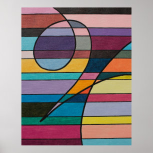 Póster Abstracción geométrica con franjas y curvas atrevi