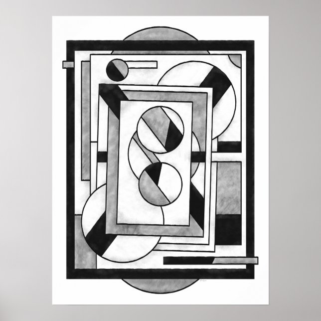 Póster Abstracción geométrica moderna monocroma (Frente)