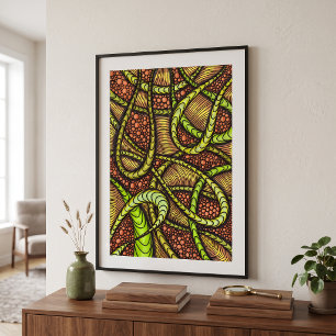 Póster Abstracción maximalista orgánica verde vibrante