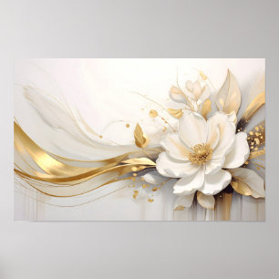 Póster Abstracción Regia: Una Rosa Blanca que Abraza lo D