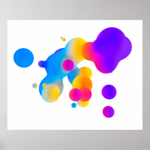 Póster Abstract 3d colorful gradient drops liquid on whit