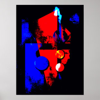 Póster Abstract Art 008, Red, Blue And Black Colors