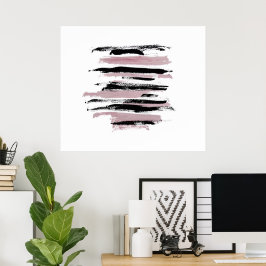 Póster Abstract Art Poster Pink and Black Brushstrokes