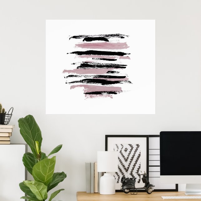 Póster Abstract Art Poster Pink and Black Brushstrokes (Oficina en casa)