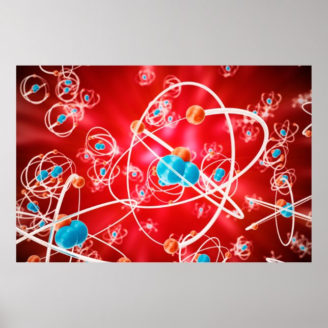 Póster Abstract atom background, Chemistry model of molec (Frente)