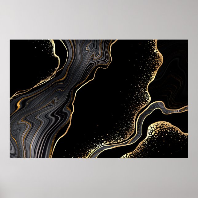 Póster abstract black agate background with golden veins, (Frente)