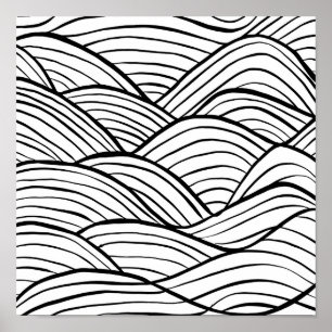 Póster Abstract Black and White Wavy Stripes