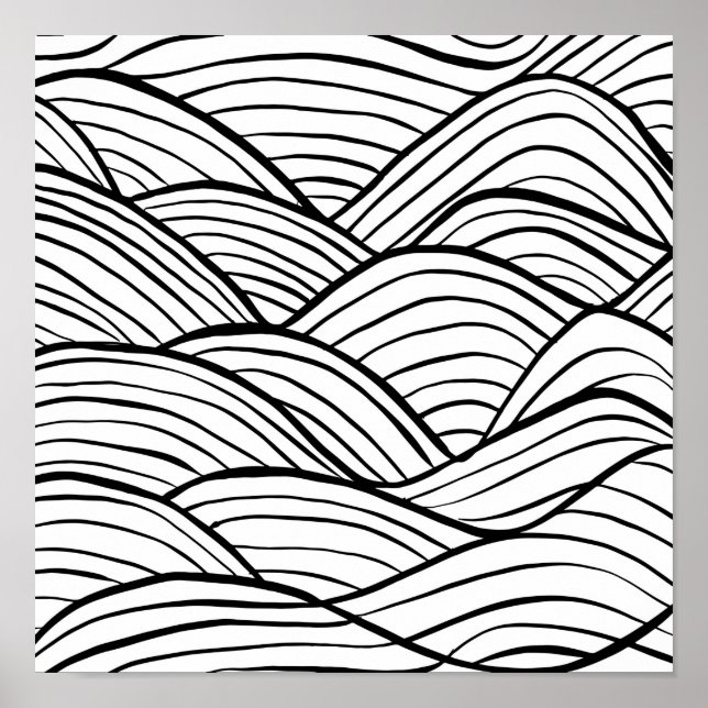 Póster Abstract Black and White Wavy Stripes (Frente)