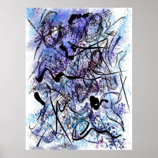 Póster Abstract Blue Black Brushstrokes Splashes Wall Art