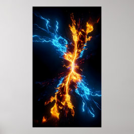 Póster Abstract Blue Gold Fire Energy Clash