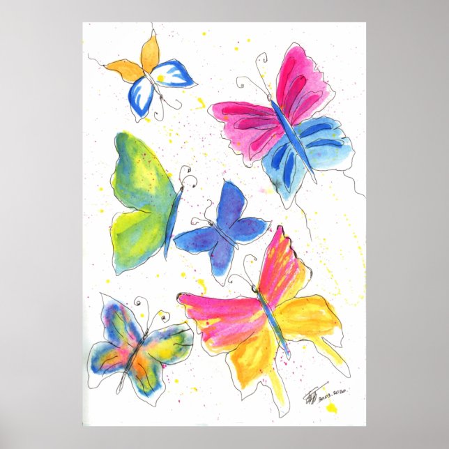Póster Abstract bright positive butterflies (Frente)