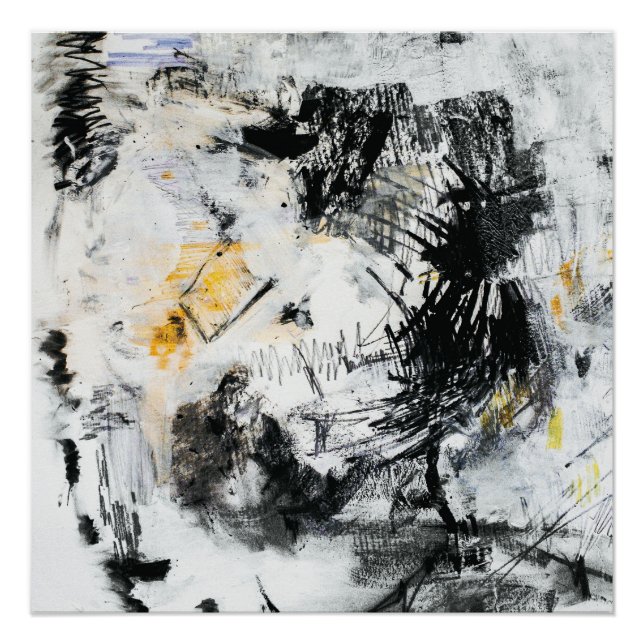Póster Abstract Brushstroke Texture – Black White & Gold  (Anverso)