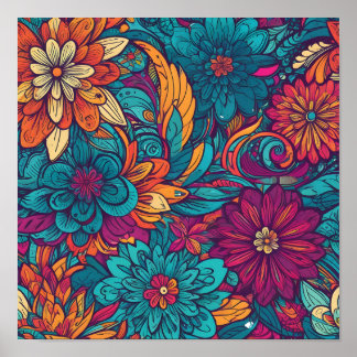 Póster Abstract colorful flowers poster
