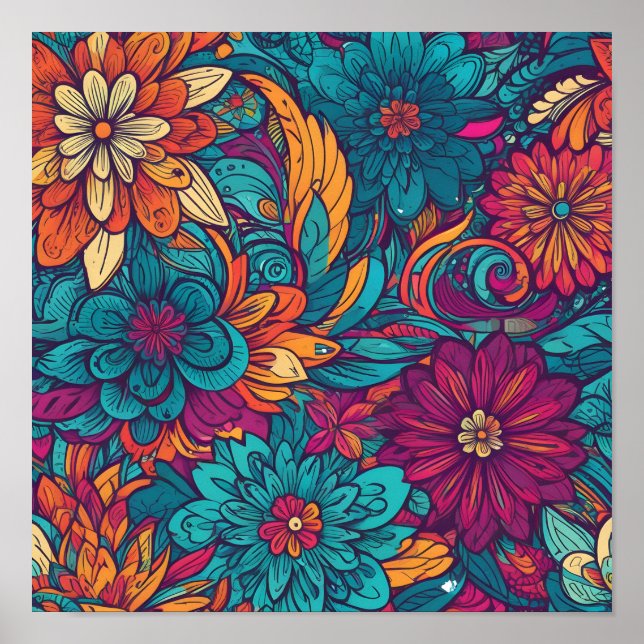 Póster Abstract colorful flowers poster (Frente)