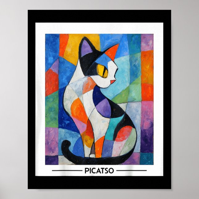 Póster Abstract Cubist Cat Art Design -- Bold Colorful Pi (Frente)