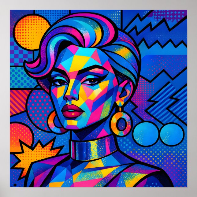Póster Abstract Diva - Modern Retro Geometric Pop Art (Frente)