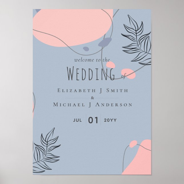 Póster Abstract Dusty BLUE Blush PINK Wedding Budget (Frente)