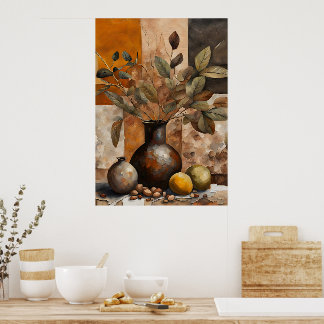 Póster Abstract Earthy Still Life - Terracotta & Olive 