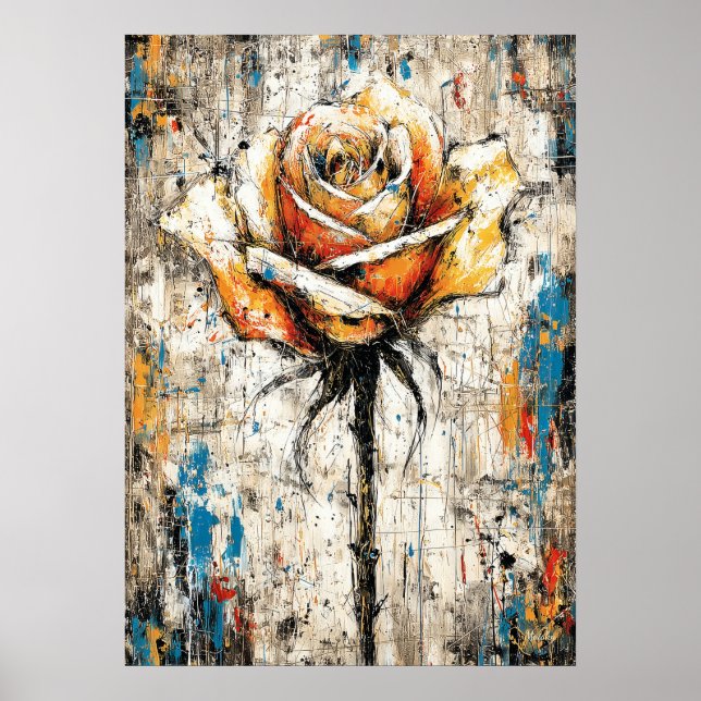 Póster Abstract Expressionist Rose Painting Modern Floral (Frente)