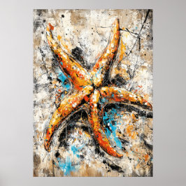 Póster Abstract Expressionist Starfish Painting Coastal